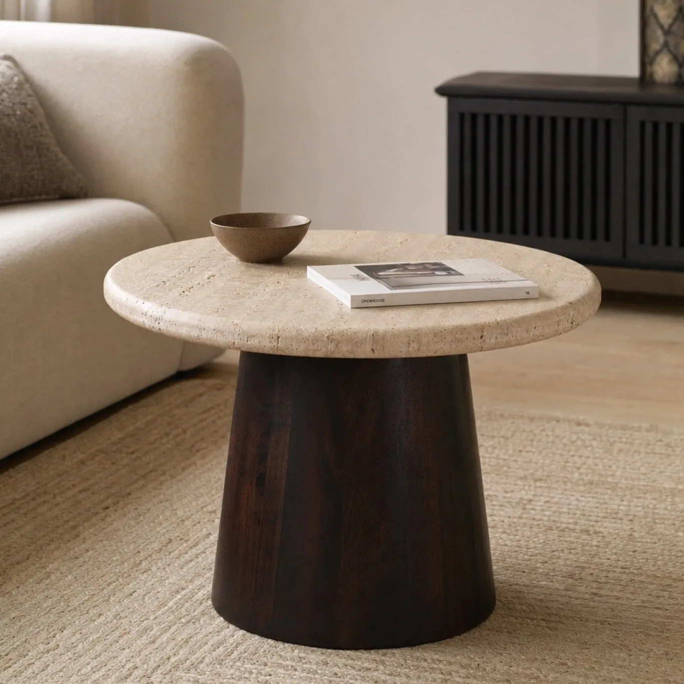 Lifestyle Salontafel Utah Travertin/Walnoot Ø60cm