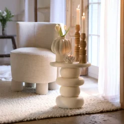 Light & Living Bijzettafel Azalas Crème Ø40cm