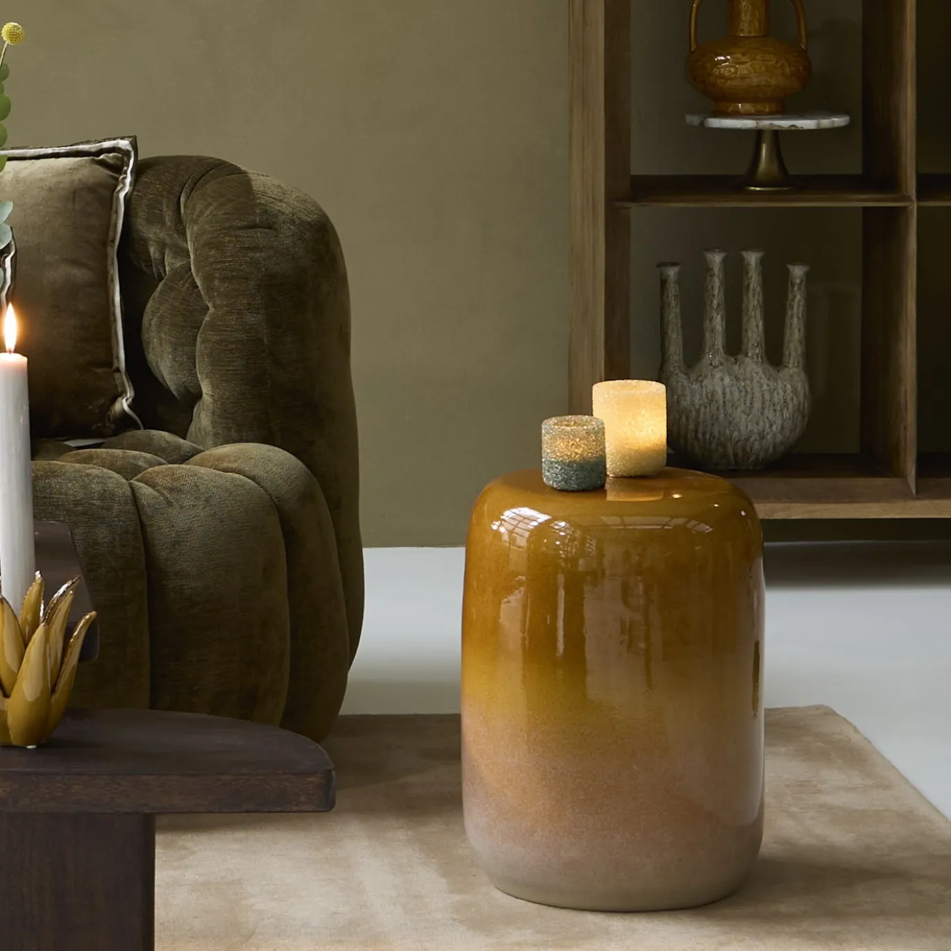 Light & Living Bijzettafel Franca Oker/Crème Ø34cm