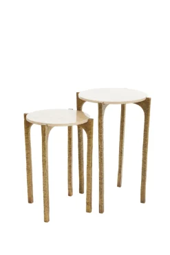 Light & Living Bijzettafel Kanae Set van 2 Travertin Zand Ø41+Ø45cm