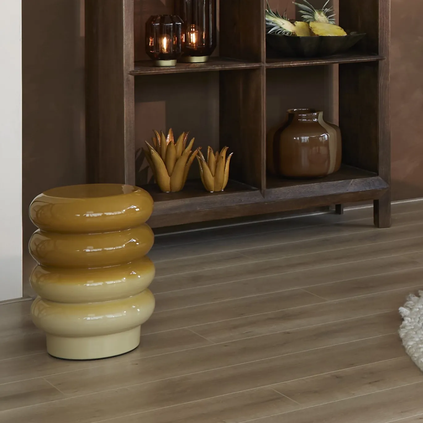 Light & Living Bijzettafel Mirogi Glanzend Okergeel Ø30cm