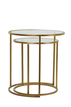 Light & Living Bijzettafel Set van 2 Duarte Glas Goud Ø40/Ø50cm