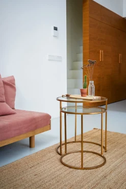 Light & Living Bijzettafel Set van 2 Duarte Glas Goud Ø40/Ø50cm