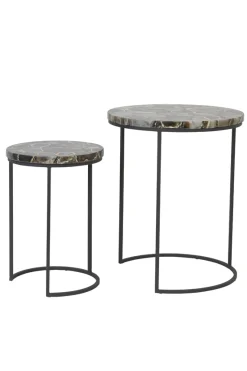 Light & Living Bijzettafel Set van 2 Axat Agaat Bruin/Zwart Ø28/Ø41cm