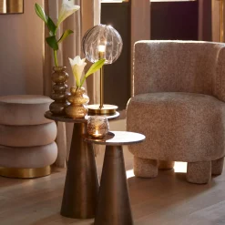 Light & Living Bijzettafel Ynez Marmer Donkerbruin Ø36cm