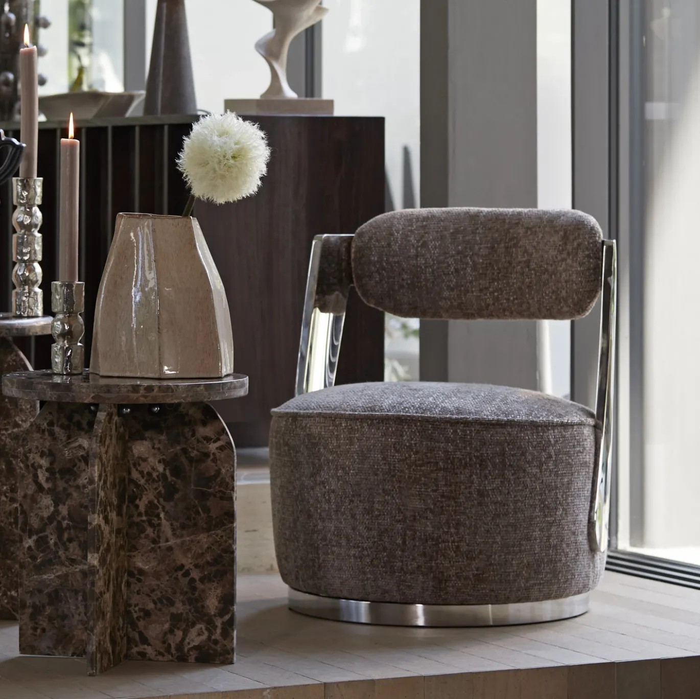 Light & Living Fauteuil Kemena Bruin/Chrome