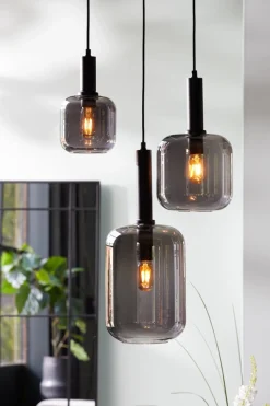 Light & Living Hanglamp Lekar Zwart / Smoke Glas Ø21cm