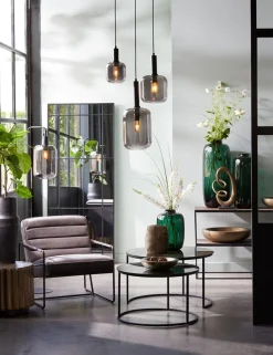 Light & Living Hanglamp Lekar Zwart / Smoke Glas Ø21cm