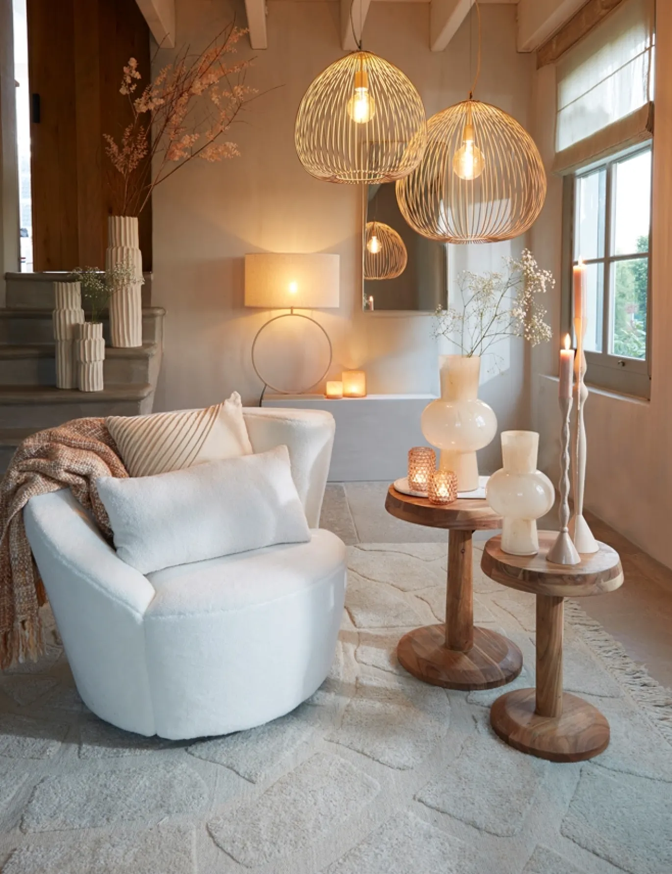 Light & Living Hanglamp Rilana Mat Beige Ø34cm