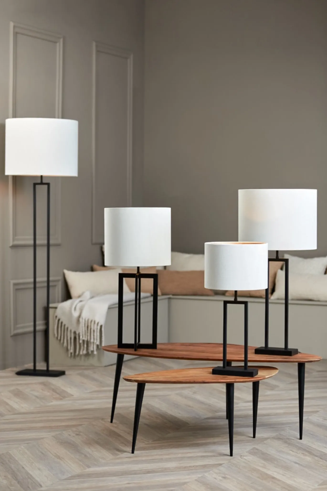 Light & Living Lampenkap Velours Off White Ø40cm
