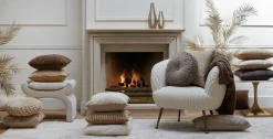 Light & Living Poef Nafya Bouclé Crème