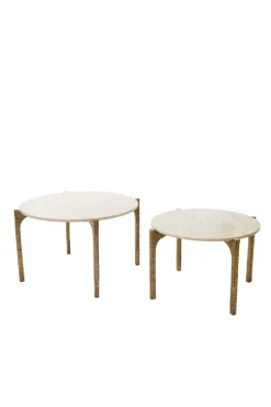 Light & Living Salontafel Kanae Set van 2 Travertin Zand Ø65+Ø76cm