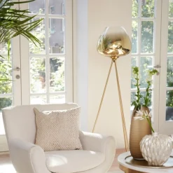 Light & Living Vloerlamp Mayson Driepoot Glas Goud 146cm