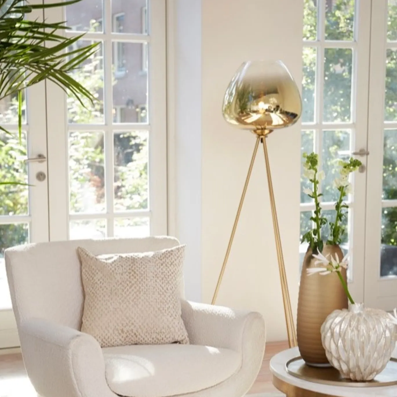 Light & Living Vloerlamp Mayson Driepoot Glas Goud 146cm