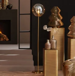 Light & Living Vloerlamp Medina Glas Amber/Goud 160cm