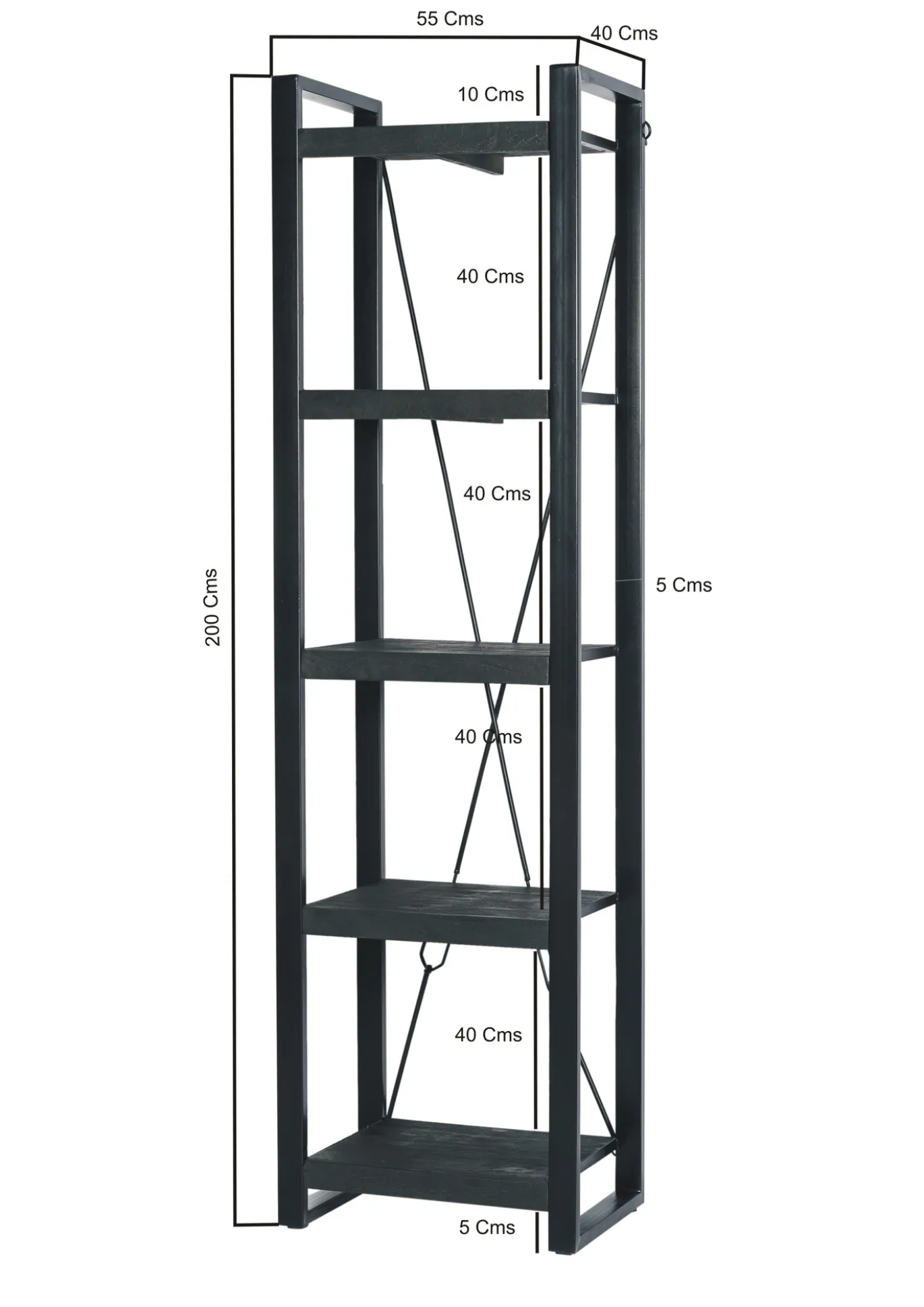 Livingfurn Boekenkast Norris Zwart 55x200cm