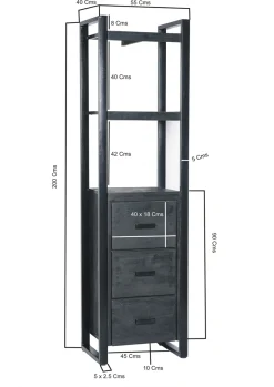 Livingfurn Boekenkast Norris Zwart 3 Laden 55x200cm
