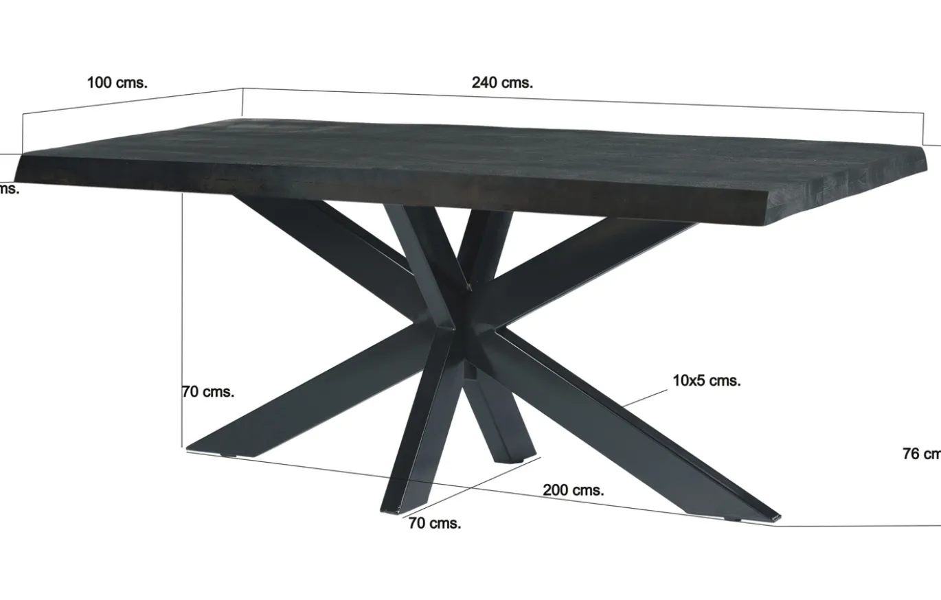 Livingfurn Boomstamtafel Norris Spider Mangohout Zwart 240cm