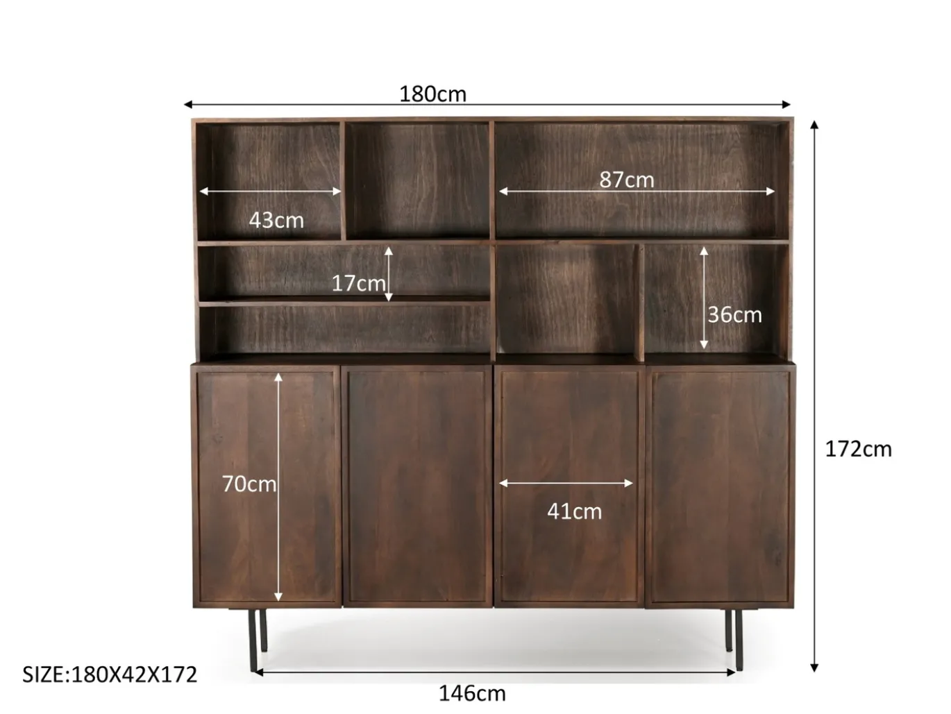 Livingfurn Buffetkast Elan Mangohout Bruin 180x172cm