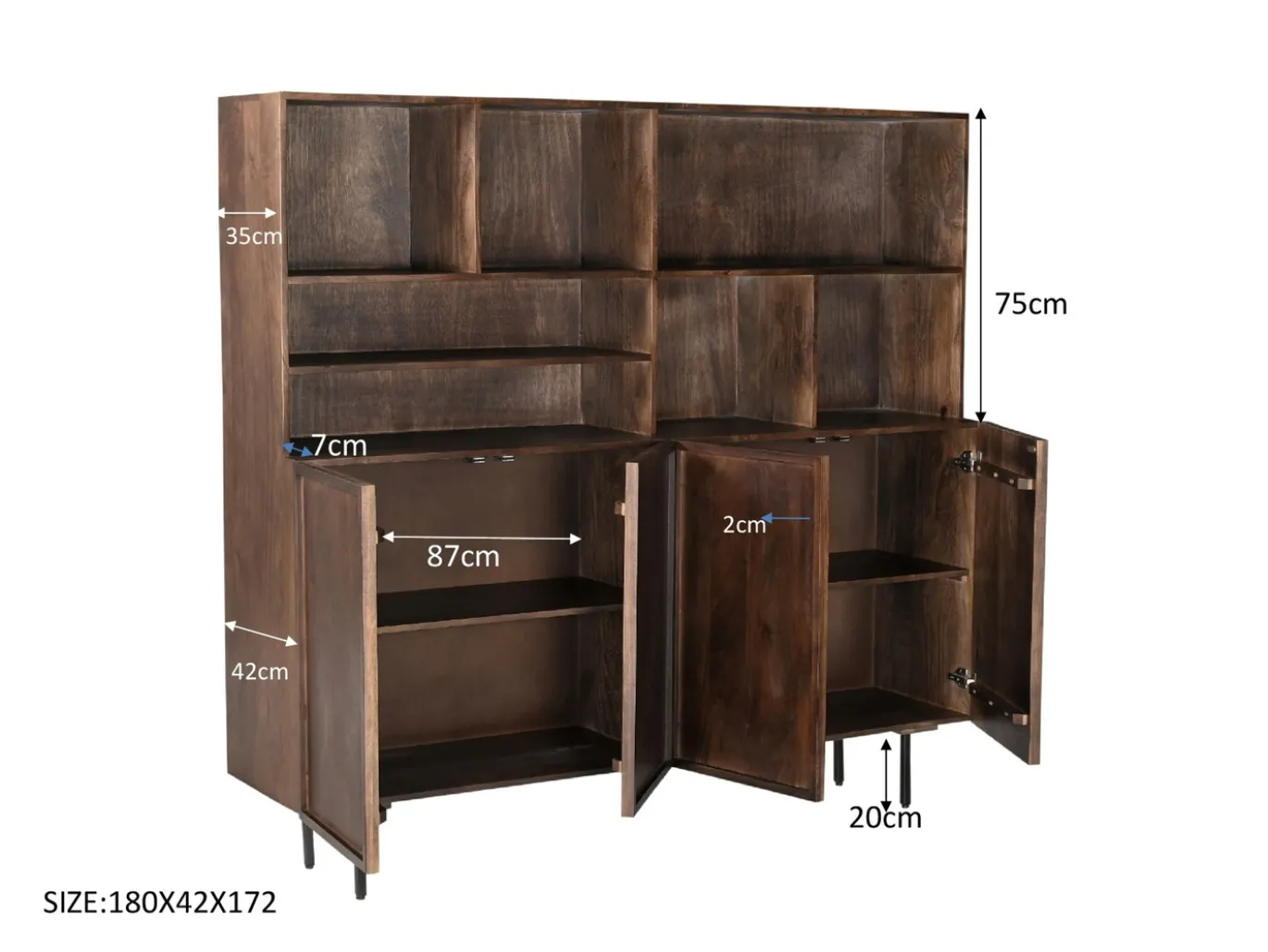 Livingfurn Buffetkast Elan Mangohout Bruin 180x172cm