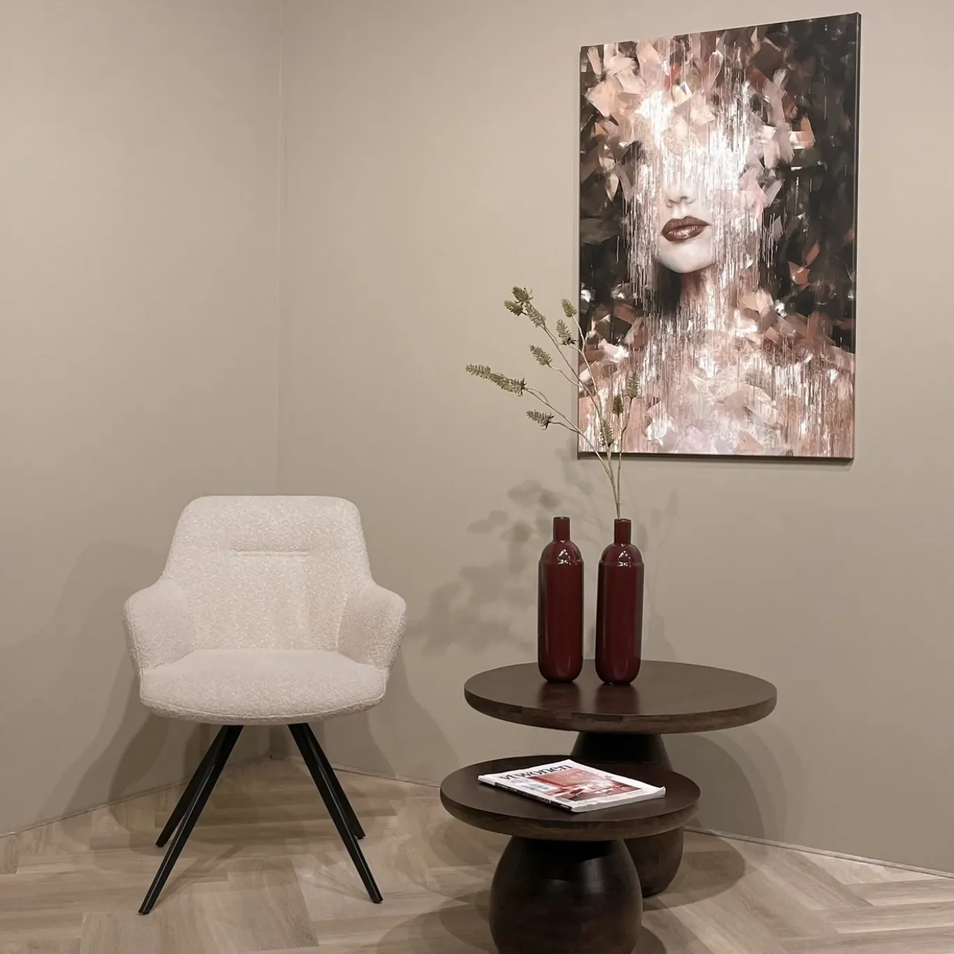 Livingfurn Eetkamerstoel Doreen Bouclé Beige Draaibaar