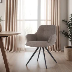 Livingfurn Eetkamerstoel Doreen Bouclé Bruin Draaibaar