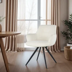 Livingfurn Eetkamerstoel Doreen Bouclé Wit Draaibaar