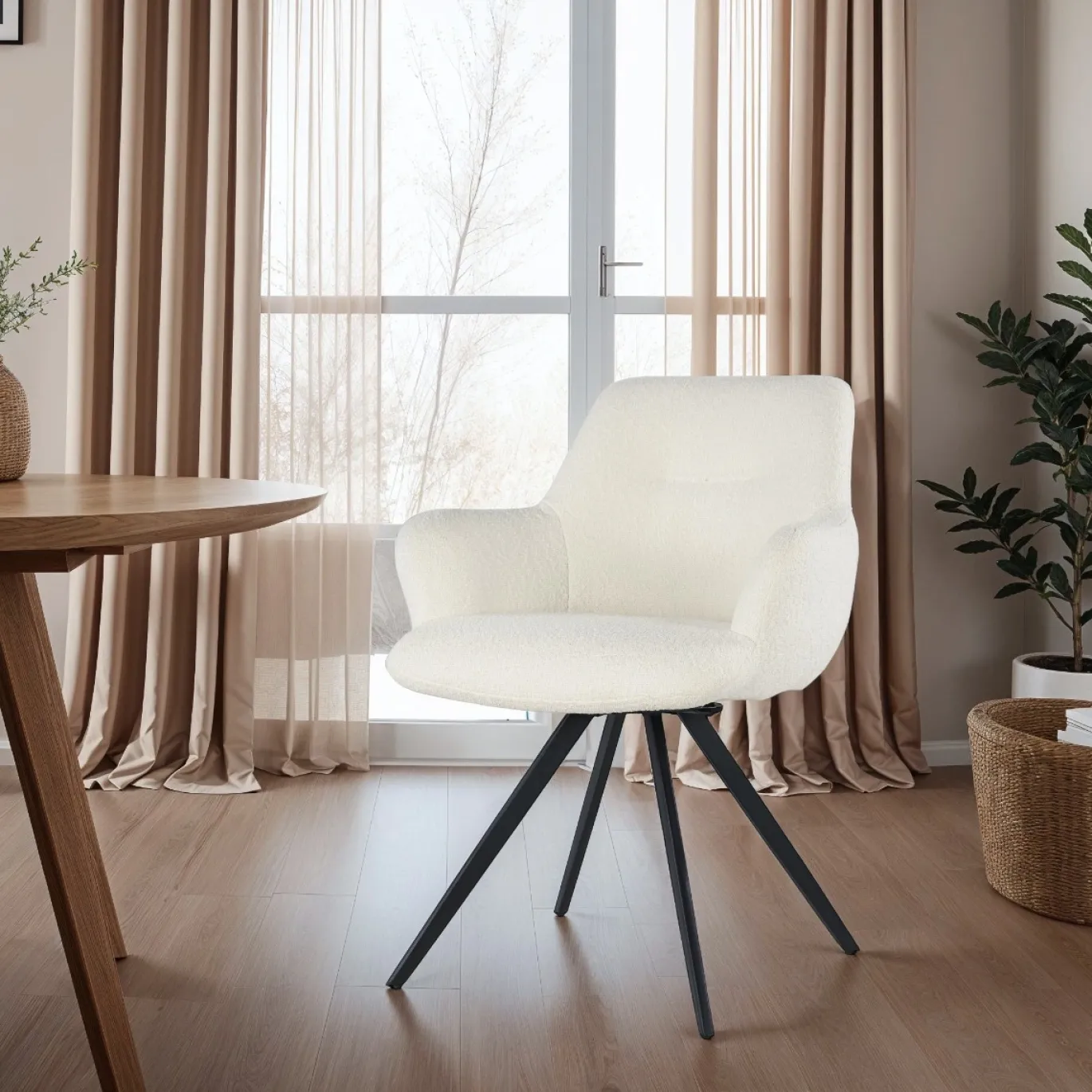 Livingfurn Eetkamerstoel Doreen Bouclé Wit Draaibaar