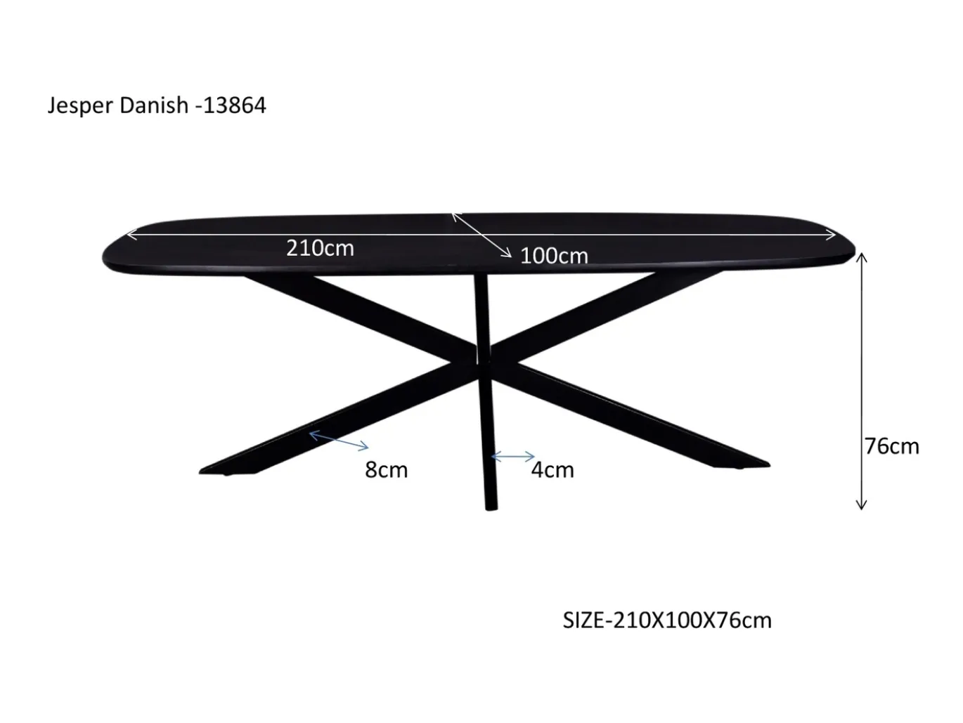 Livingfurn Eetkamertafel Jesper Zwart 210cm