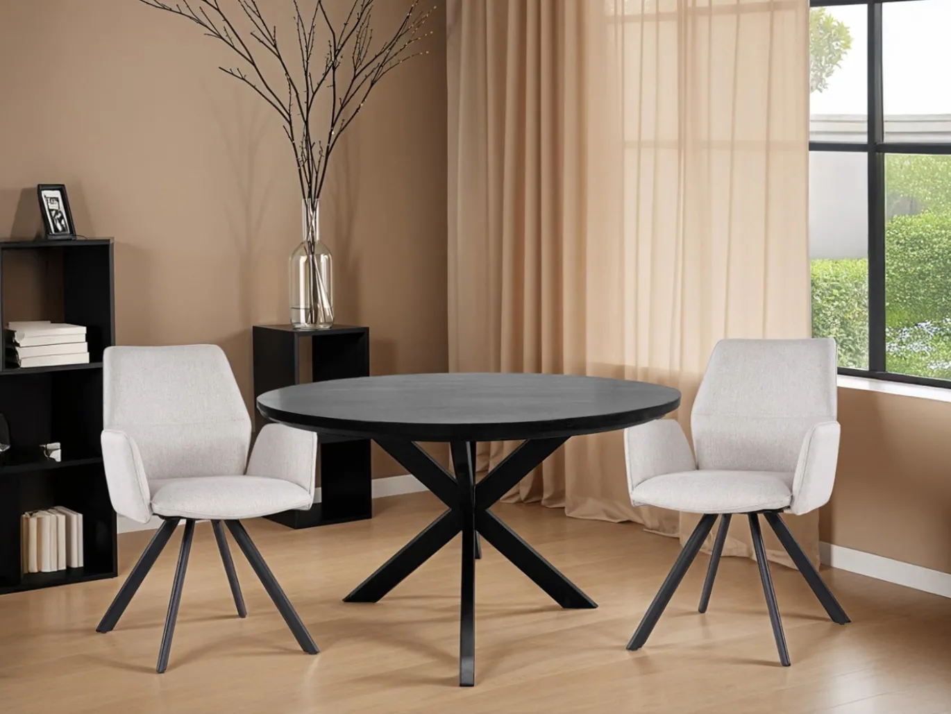 Livingfurn Eettafel Jesper Rond Mangohout Zwart Ø130cm