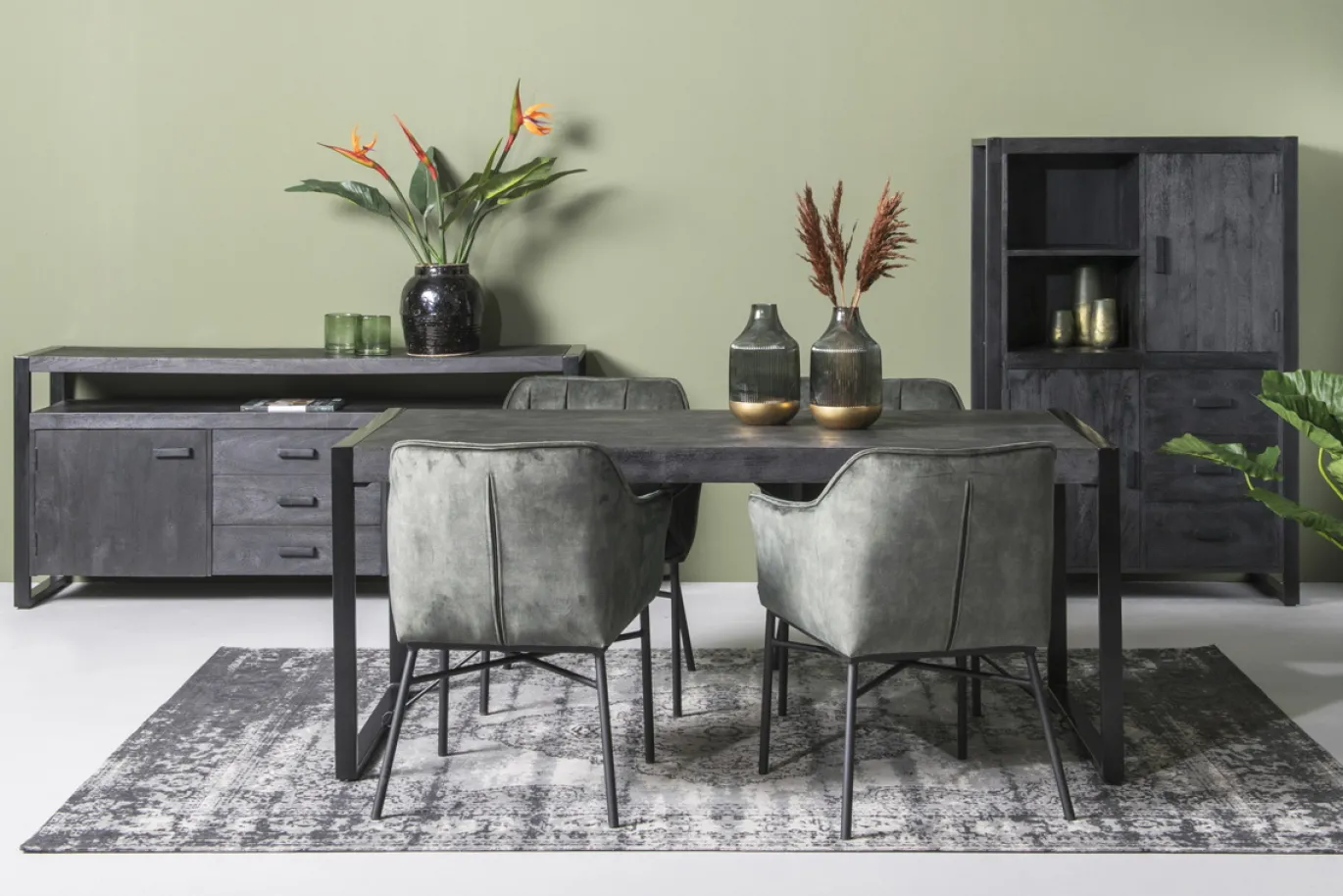 Livingfurn Eettafel Norris Mangohout Zwart 180cm