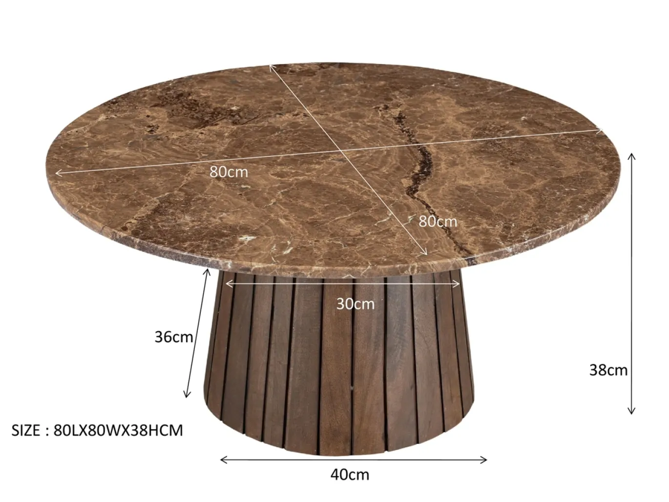Livingfurn Salontafel Emperador Marmer Bruin Ø80cm