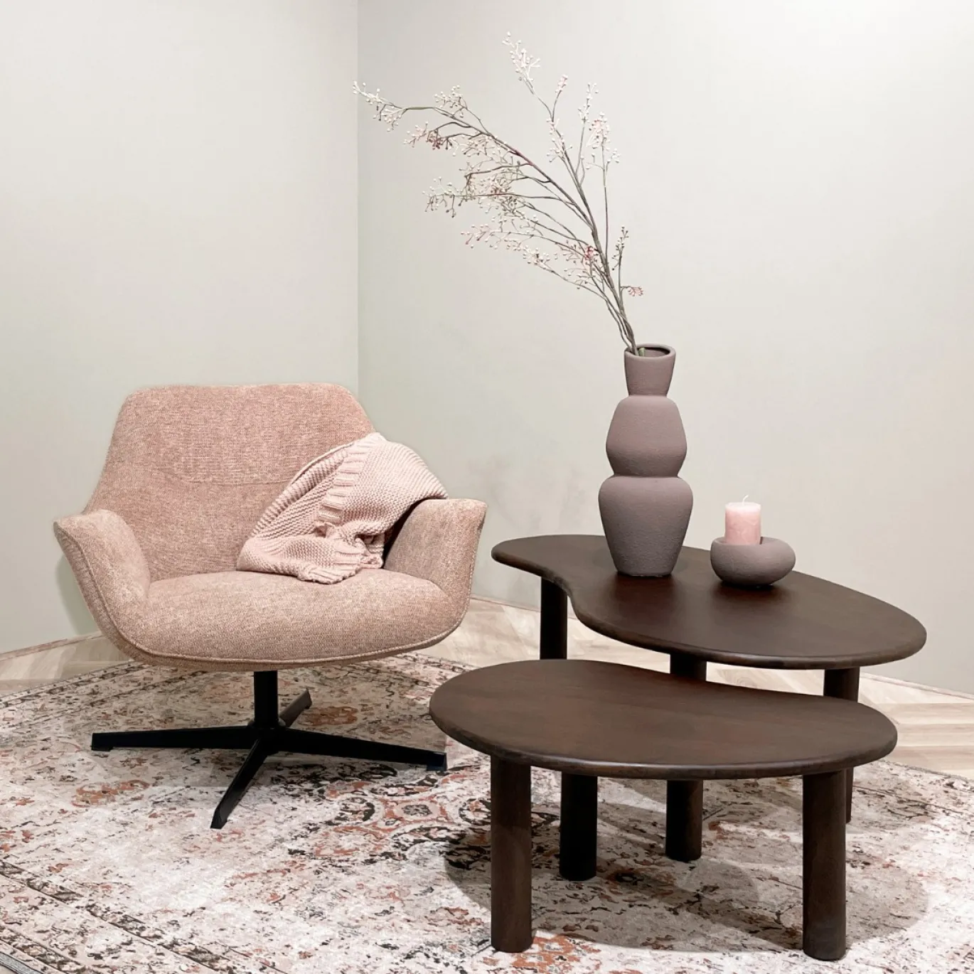 Livingfurn Salontafel Nubi Organisch Mangohout Bruin Set van 2
