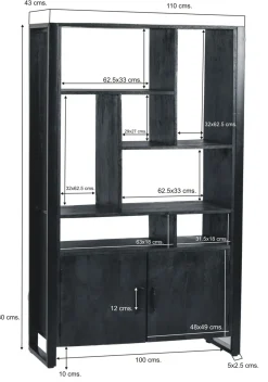 Livingfurn Wandkast Norris Zwart 110x180cm