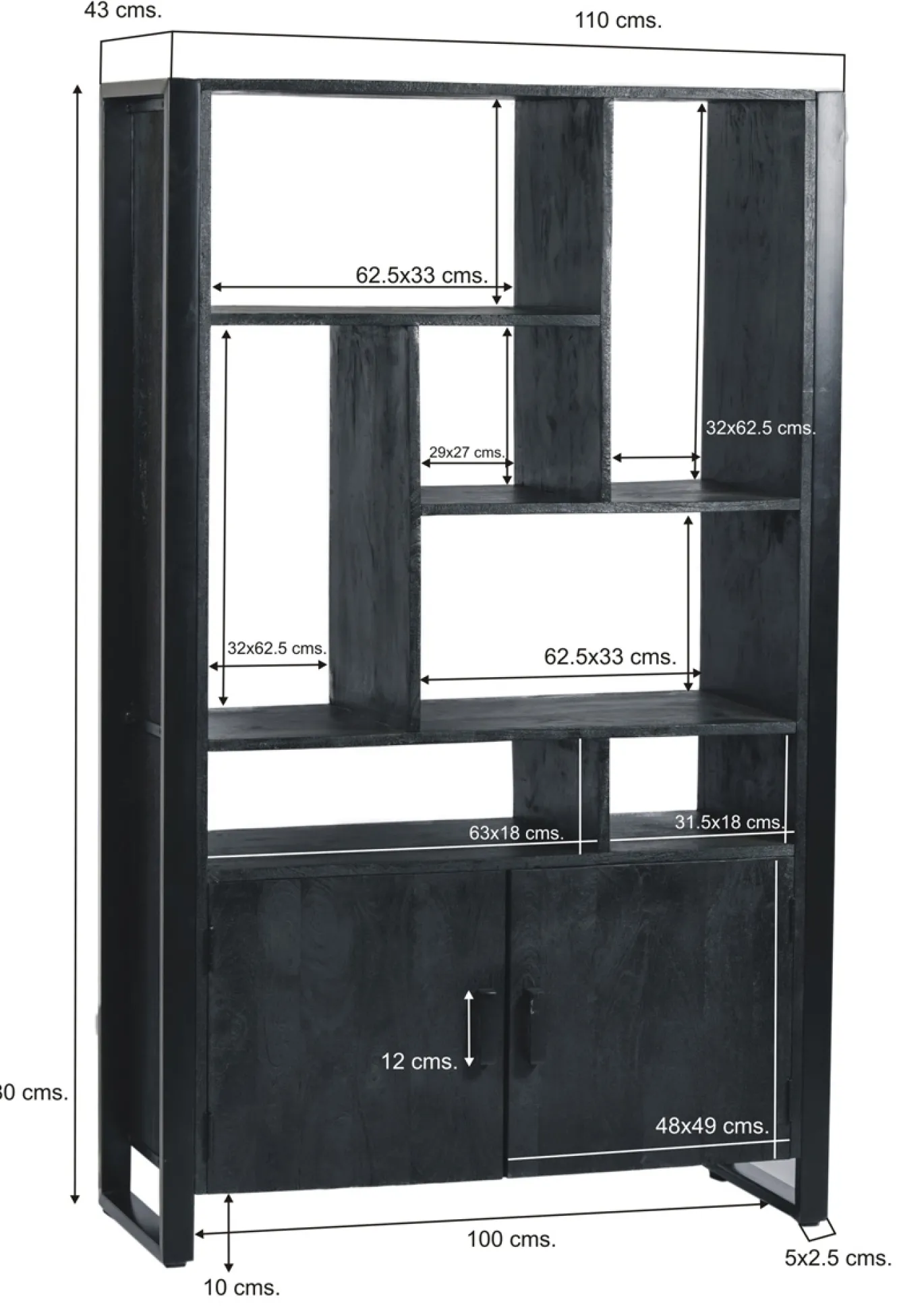 Livingfurn Wandkast Norris Zwart 110x180cm