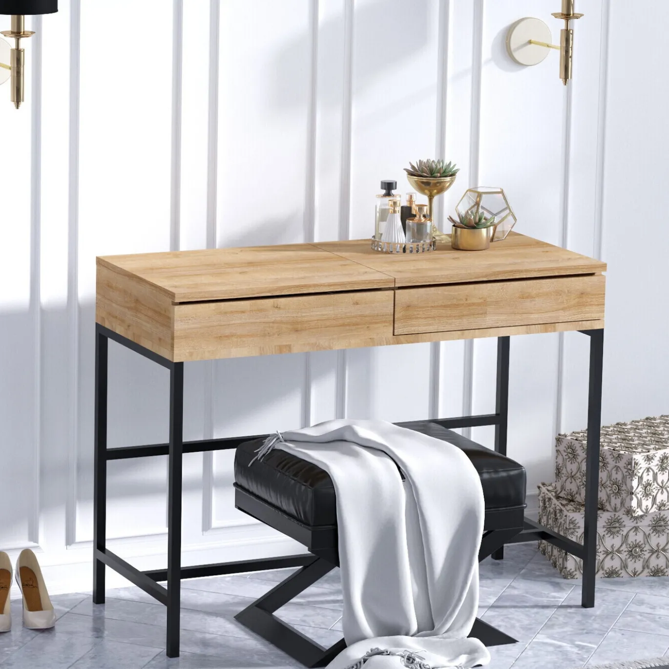 Make-up Tafel Linda Melamine Eiken Zwart