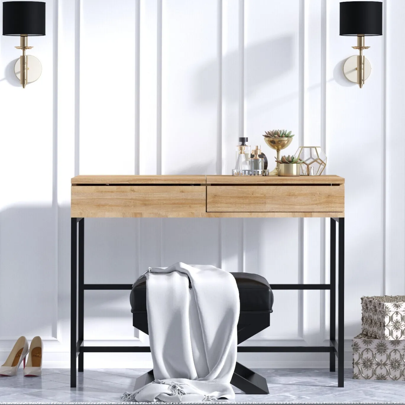 Make-up Tafel Linda Melamine Eiken Zwart