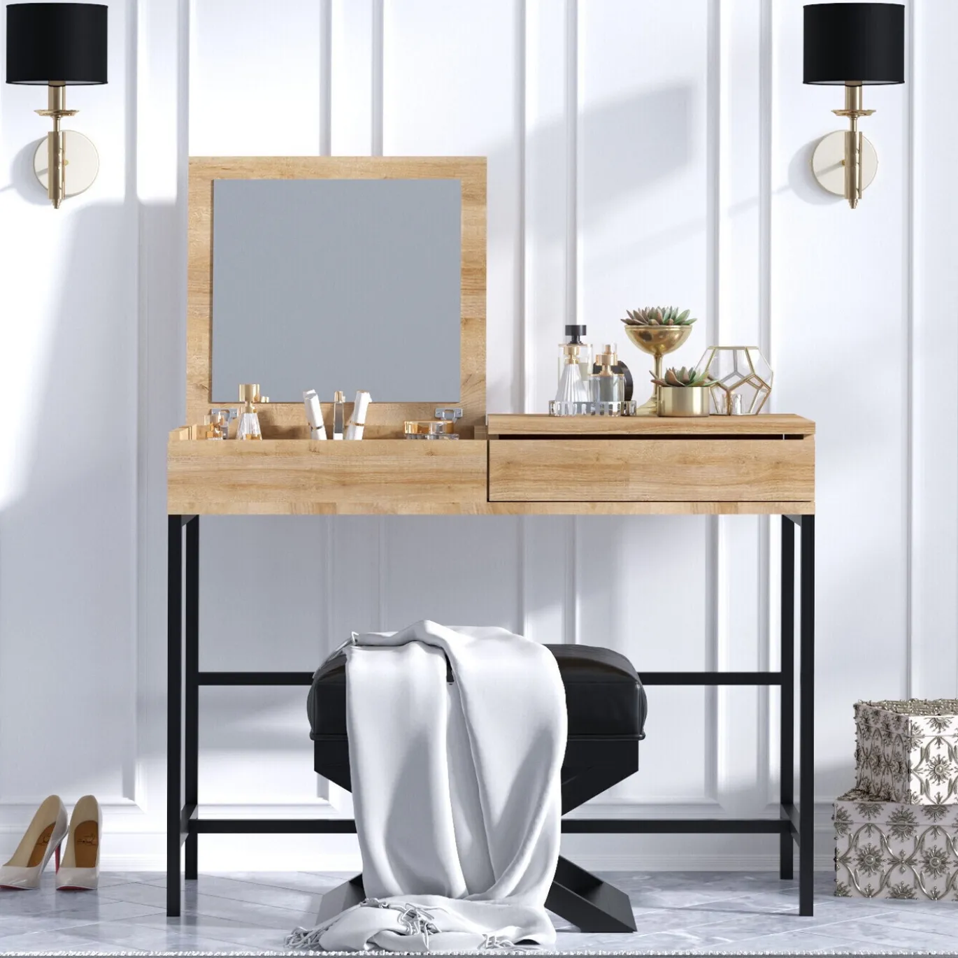 Make-up Tafel Linda Melamine Eiken Zwart