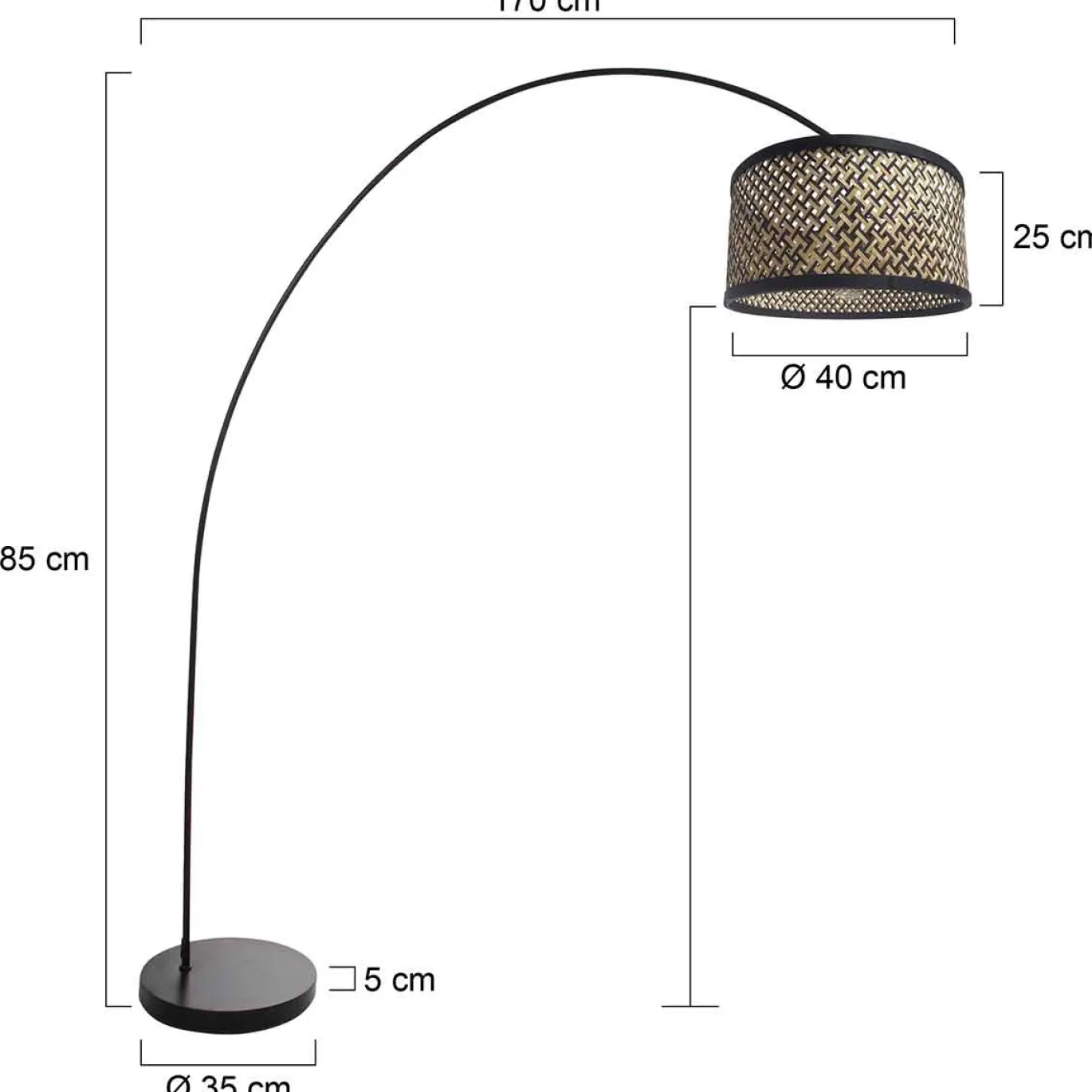 Mexlite Booglamp Solva Zwart Bamboe Naturel/Zwart