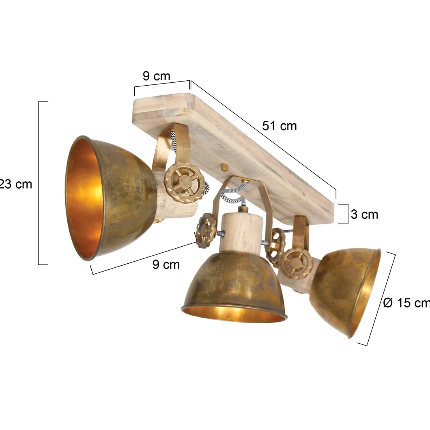 Mexlite Gearwood Plafondspot 3-lichts Brons