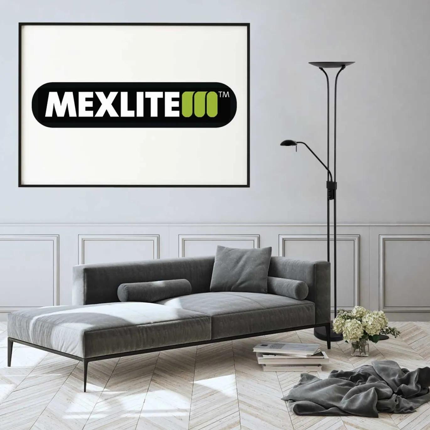 Mexlite Vloerlamp Biron 2-Lichts Zwart
