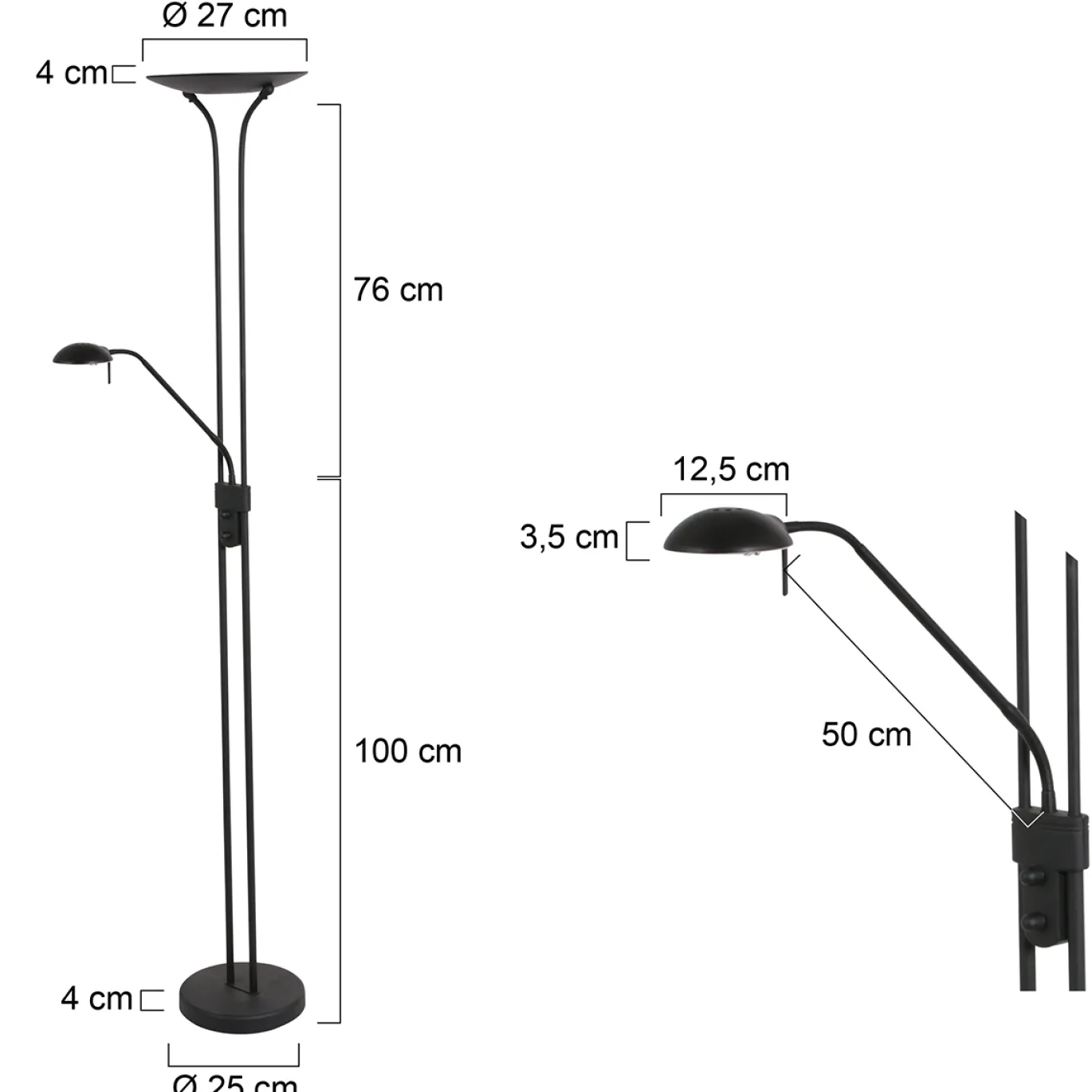 Mexlite Vloerlamp Biron 2-Lichts Zwart