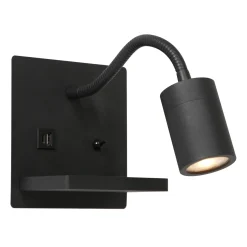 Mexlite Wandlamp Upround Zwart met Draadloze Telefoonlader
