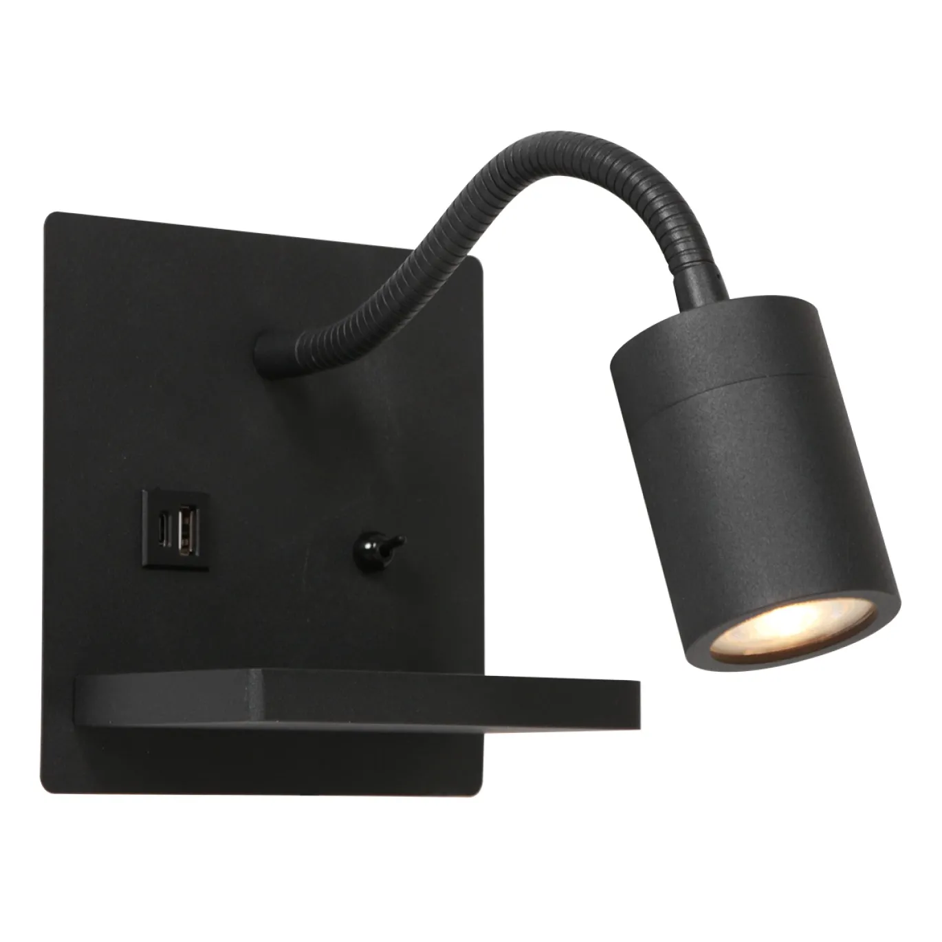 Mexlite Wandlamp Upround Zwart met Draadloze Telefoonlader