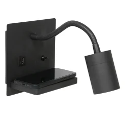 Mexlite Wandlamp Upround Zwart met Draadloze Telefoonlader