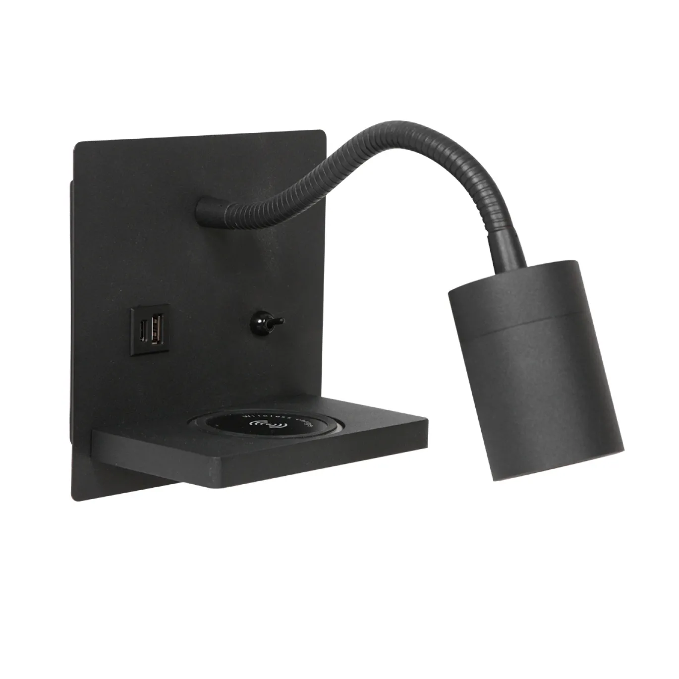Mexlite Wandlamp Upround Zwart met Draadloze Telefoonlader