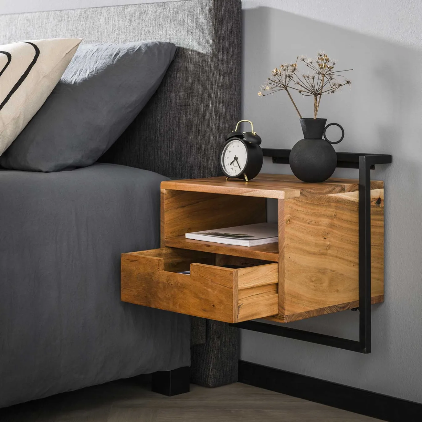 Nachtkastje Air Solid 1 Lade Massief Acacia Naturel - Giga Meubel