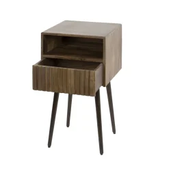 Nachtkastje Carve 1 Lade Massief Acacia Bruin - Giga Meubel