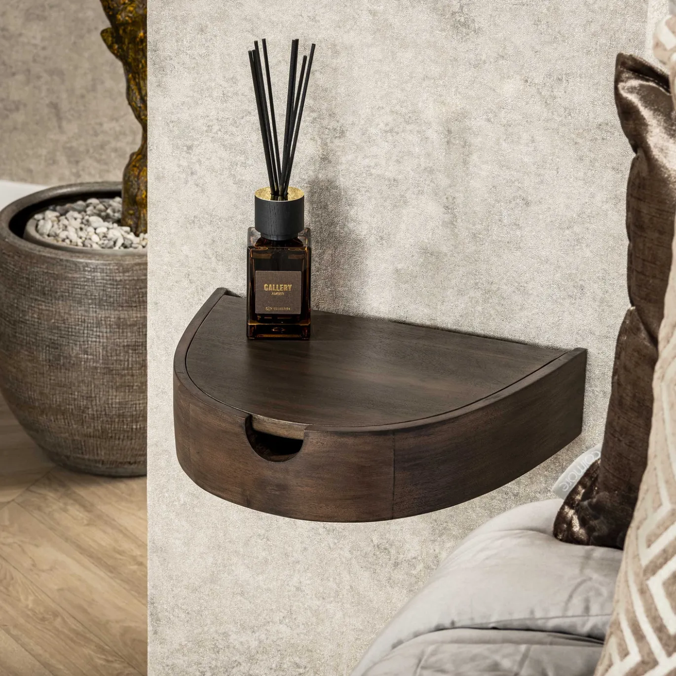 Nachtkastje Cove Zwevend 1 Lade Massief Acacia Glaze Brown - Giga Meubel