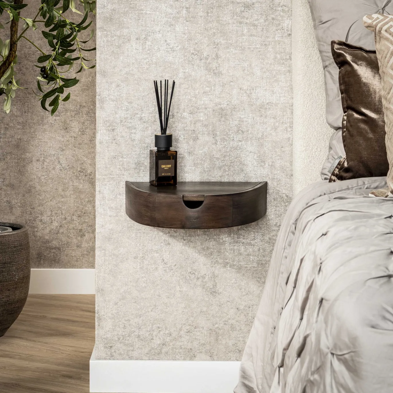 Nachtkastje Cove Zwevend 1 Lade Massief Acacia Glaze Brown - Giga Meubel